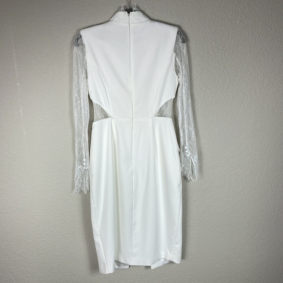 Donnee Par Dieu White Ivory Bridal Dress Lace Long Sleeve Deep V Neck Sz S - Picture 5 of 13